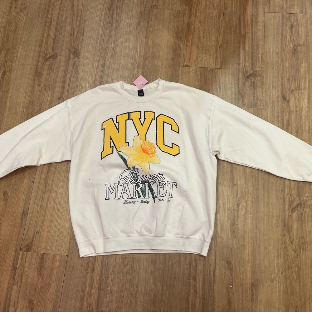 White pullover NYC flower market sweater